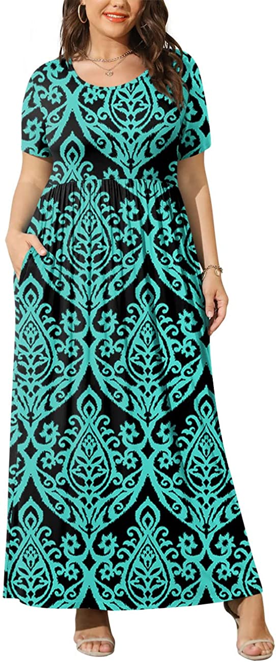 JuneFish Women's Summer Plus Size 2X to 6X Maxi Loose Dress with Pockets