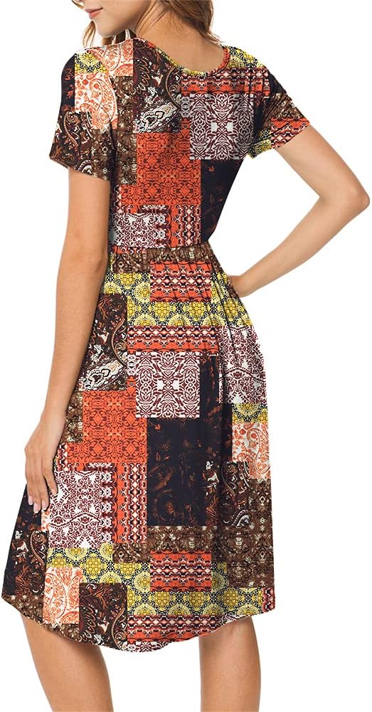 JuneFish Women's Summer Casual Short Sleeve Dresses Empire Waist Dress with Pockets