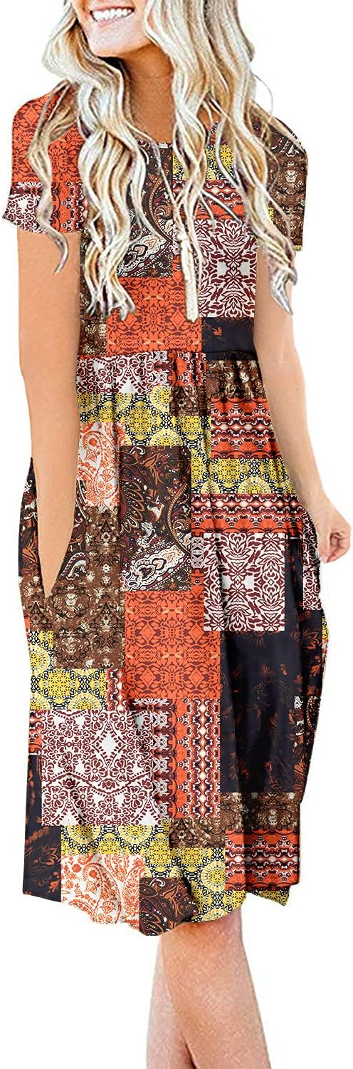 JuneFish Women's Summer Casual Short Sleeve Dresses Empire Waist Dress with Pockets