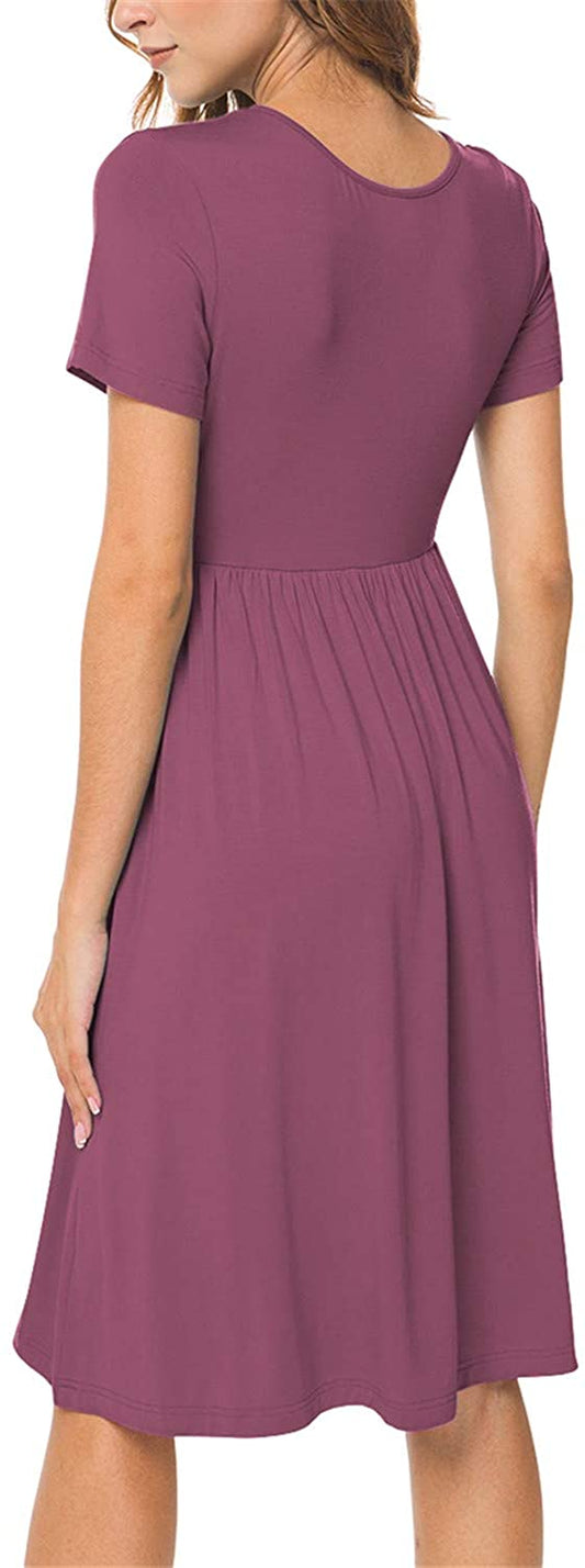 JuneFish Women's Summer Casual Short Sleeve Dresses Empire Waist Dress with Pockets