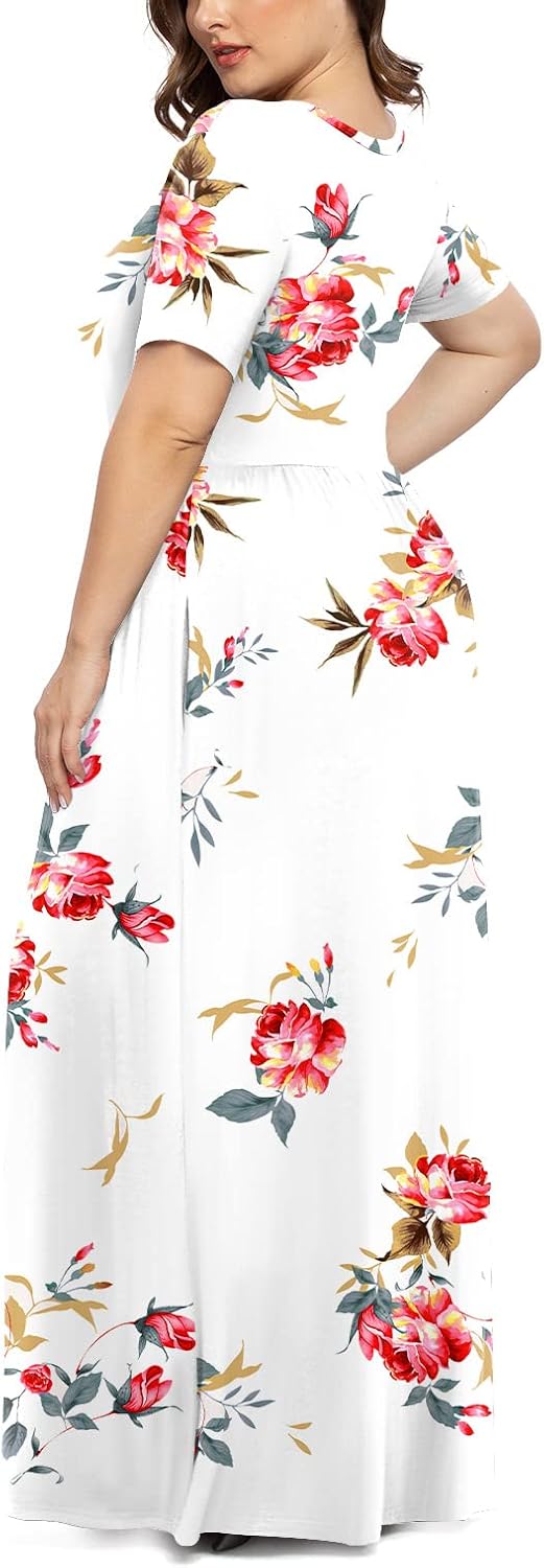 JuneFish Women's Summer Plus Size 2X to 6X Maxi Loose Dress with Pockets