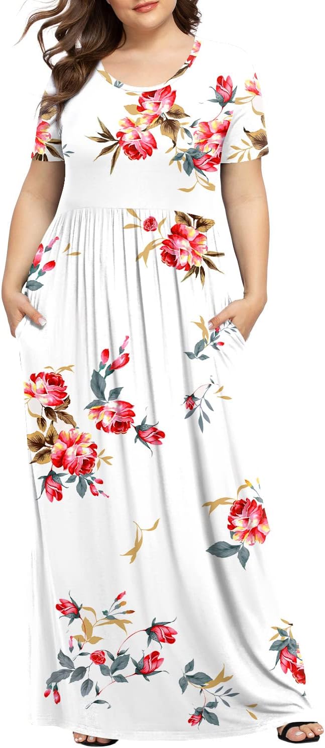 JuneFish Women's Summer Plus Size 2X to 6X Maxi Loose Dress with Pockets