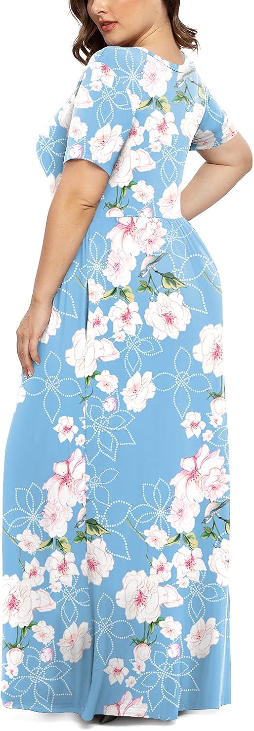 JuneFish Women's Summer Plus Size 2X to 6X Maxi Loose Dress with Pockets
