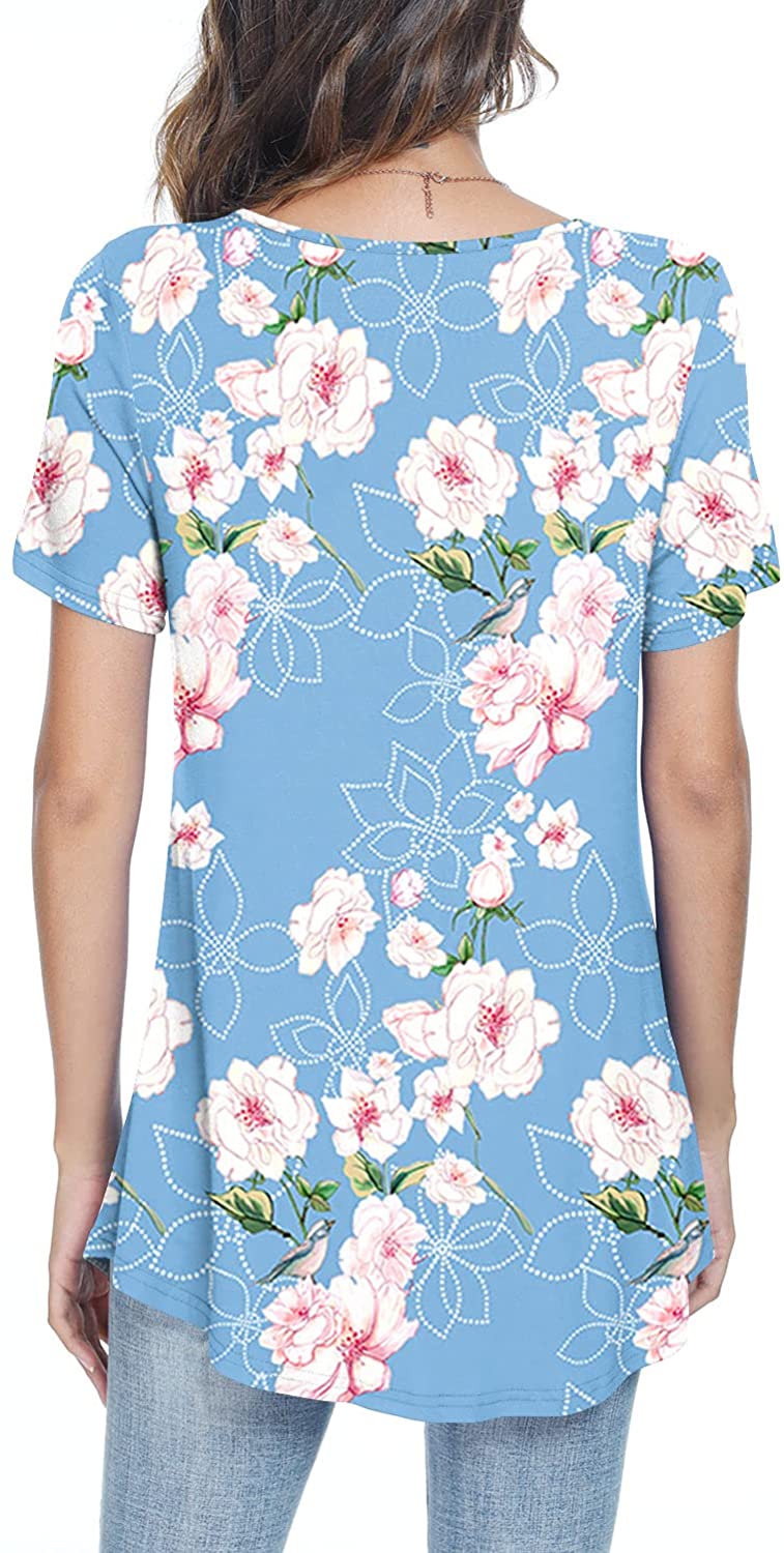 JuneFish Women's Summer Pleated Short Sleeve Tunic Tops Flare Blouse