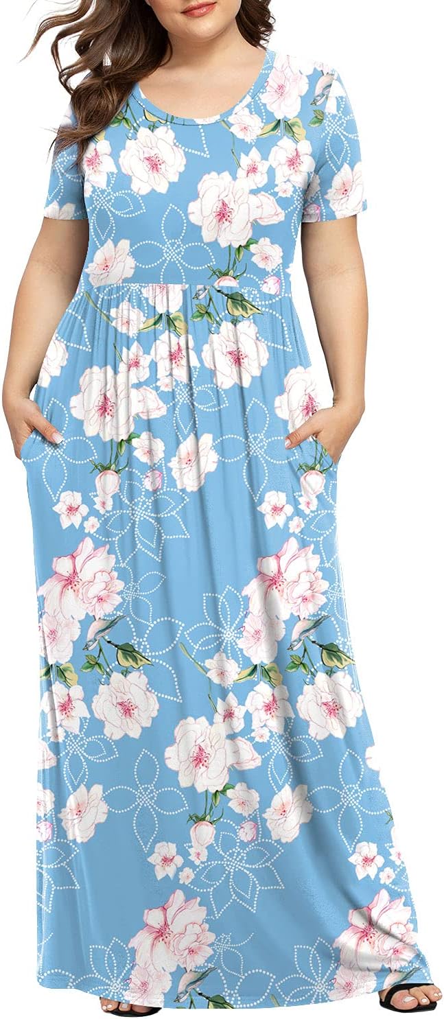 JuneFish Women's Summer Plus Size 2X to 6X Maxi Loose Dress with Pockets