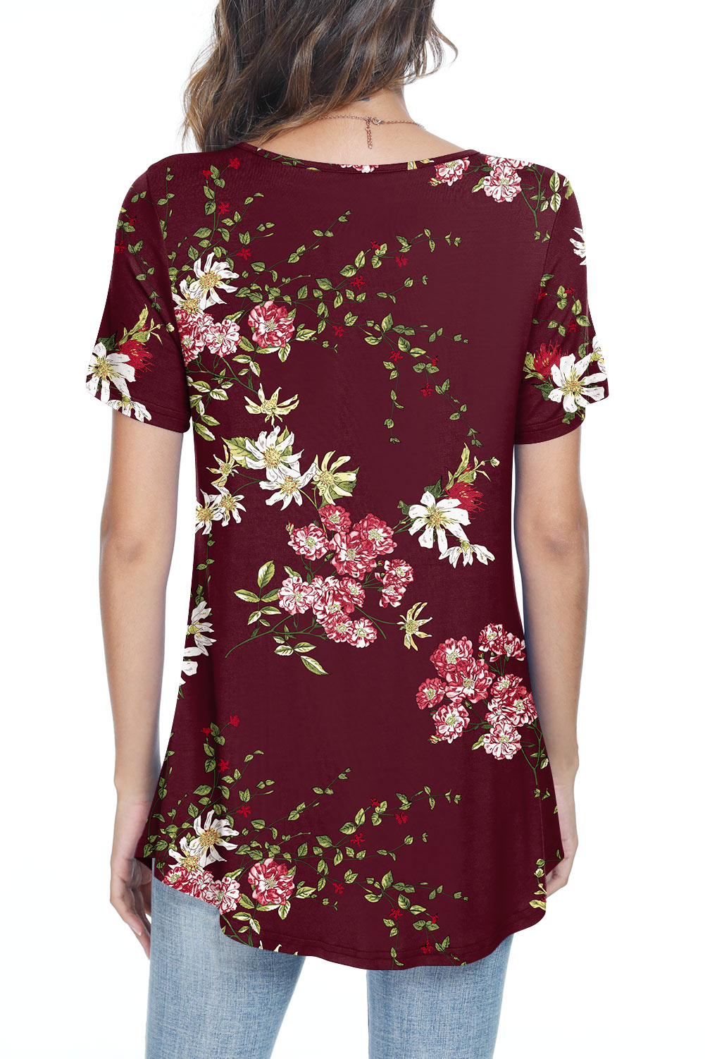 JuneFish Women's Summer Pleated Short Sleeve Tunic Tops Flare Blouse