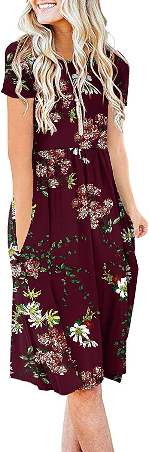 JuneFish Women's Summer Casual Short Sleeve Dresses Empire Waist Dress with Pockets