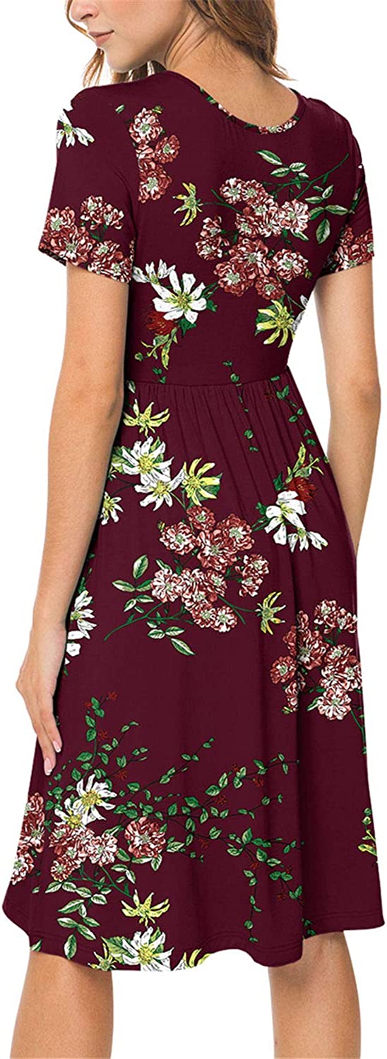 JuneFish Women's Summer Casual Short Sleeve Dresses Empire Waist Dress with Pockets