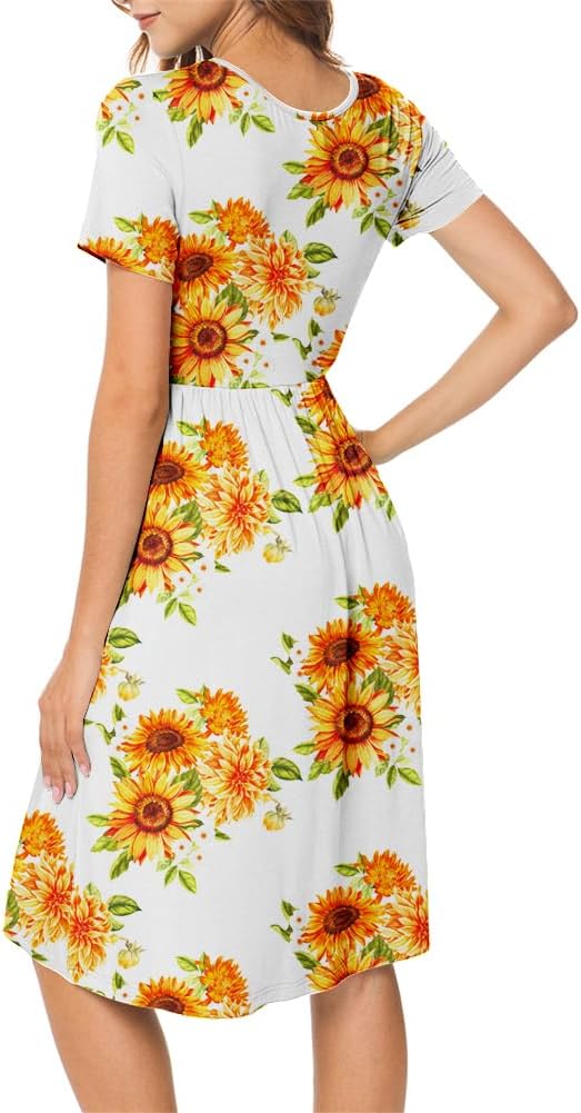 JuneFish Women's Summer Casual Short Sleeve Dresses Empire Waist Dress with Pockets