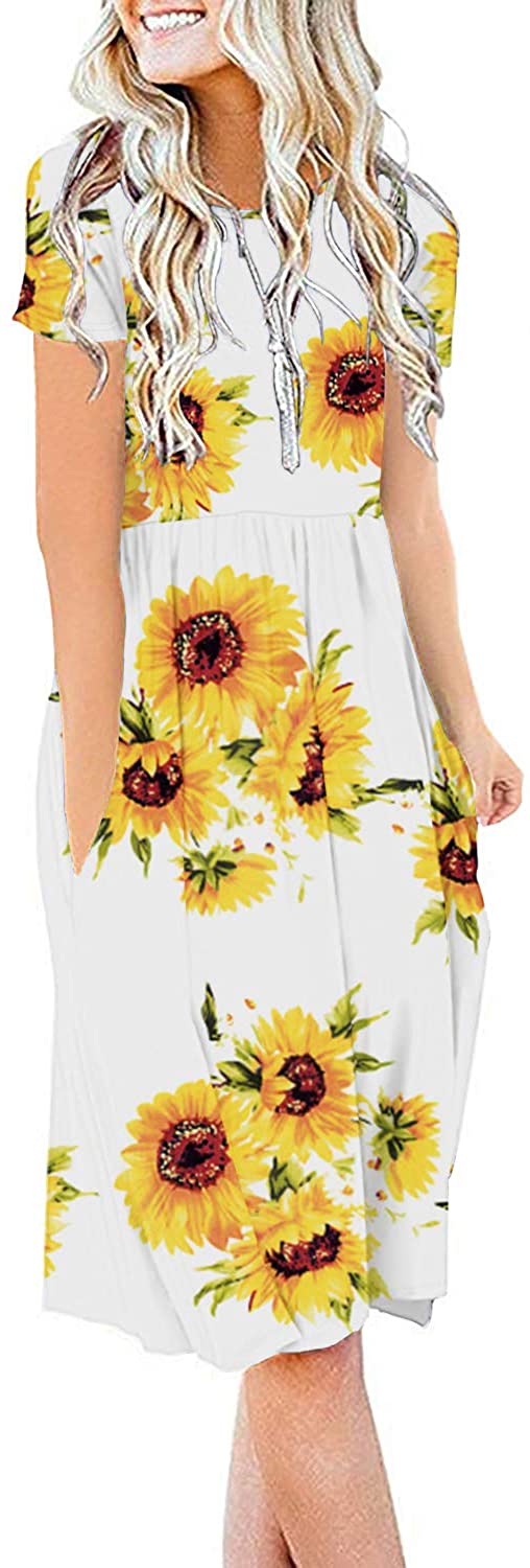 JuneFish Women's Summer Casual Short Sleeve Dresses Empire Waist Dress with Pockets
