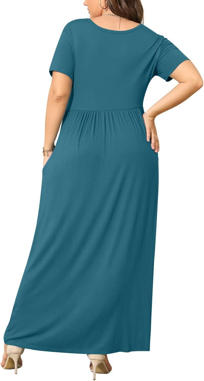 JuneFish Women's Summer Plus Size 2X to 6X Maxi Loose Dress with Pockets