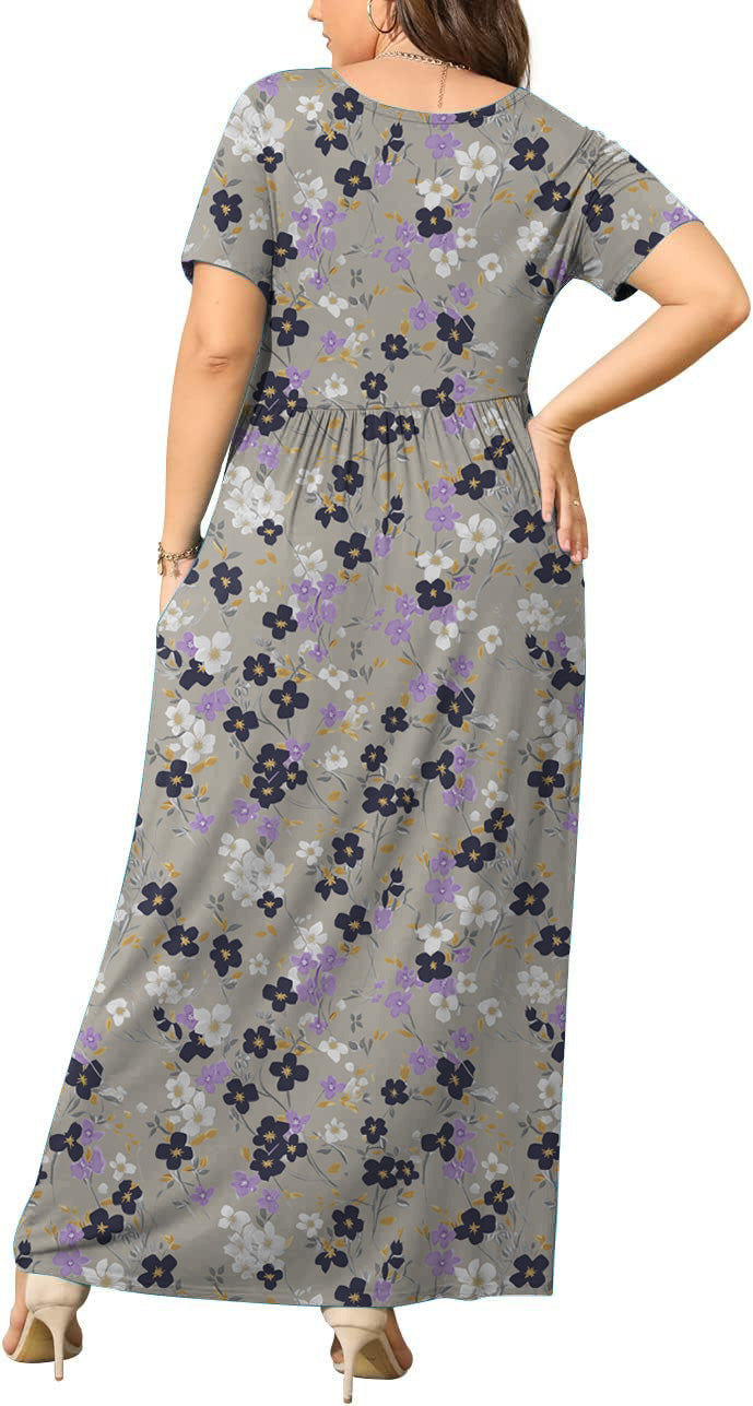 JuneFish Women's Summer Plus Size 2X to 6X Maxi Loose Dress with Pockets