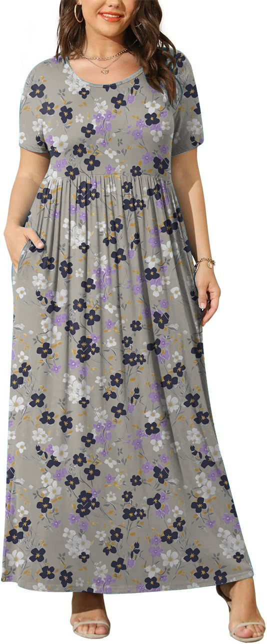JuneFish Women's Summer Plus Size 2X to 6X Maxi Loose Dress with Pockets