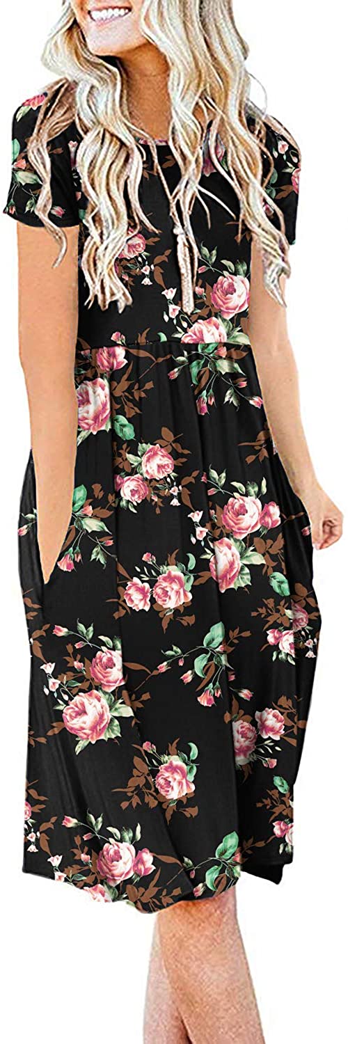 JuneFish Women's Summer Casual Short Sleeve Dresses Empire Waist Dress with Pockets