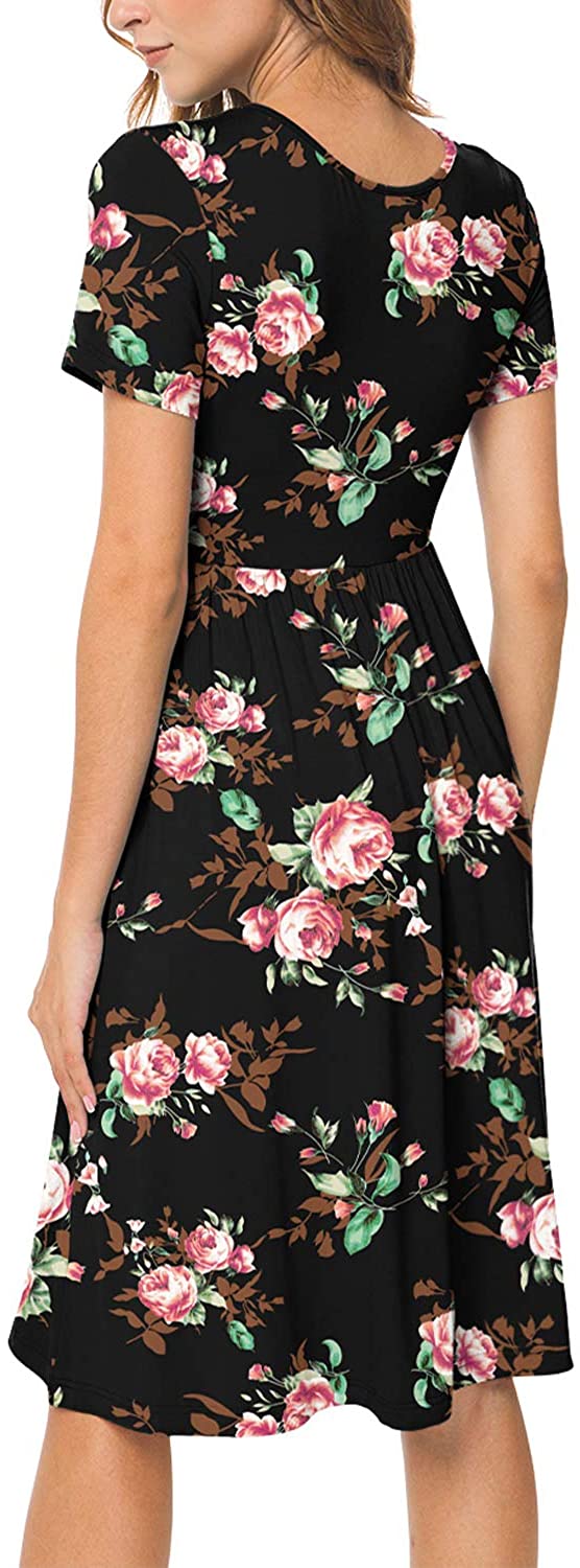 JuneFish Women's Summer Casual Short Sleeve Dresses Empire Waist Dress with Pockets