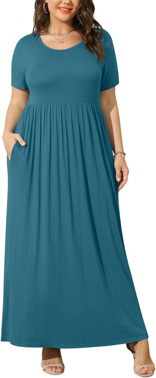 JuneFish Women's Summer Plus Size 2X to 6X Maxi Loose Dress with Pockets