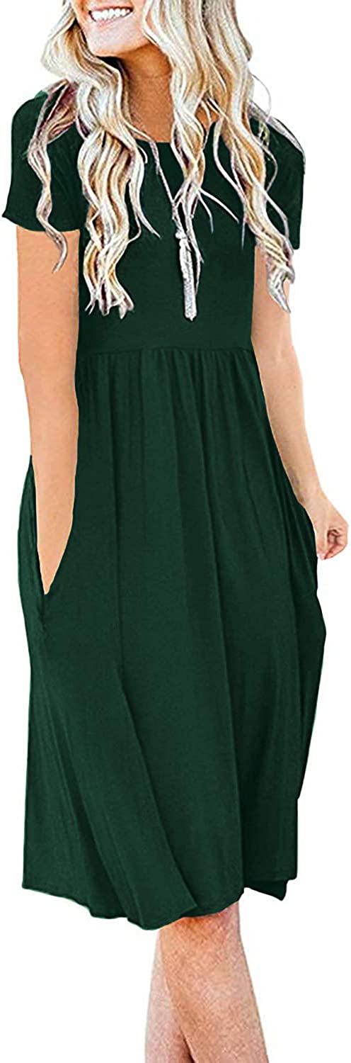 JuneFish Women's Summer Casual Short Sleeve Dresses Empire Waist Dress with Pockets