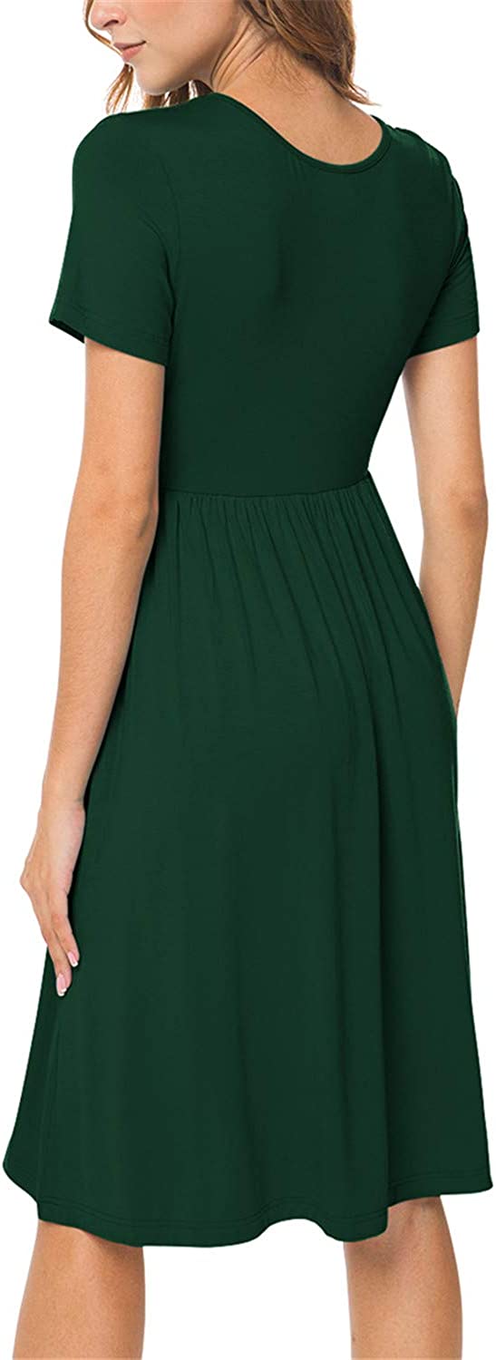 JuneFish Women's Summer Casual Short Sleeve Dresses Empire Waist Dress with Pockets