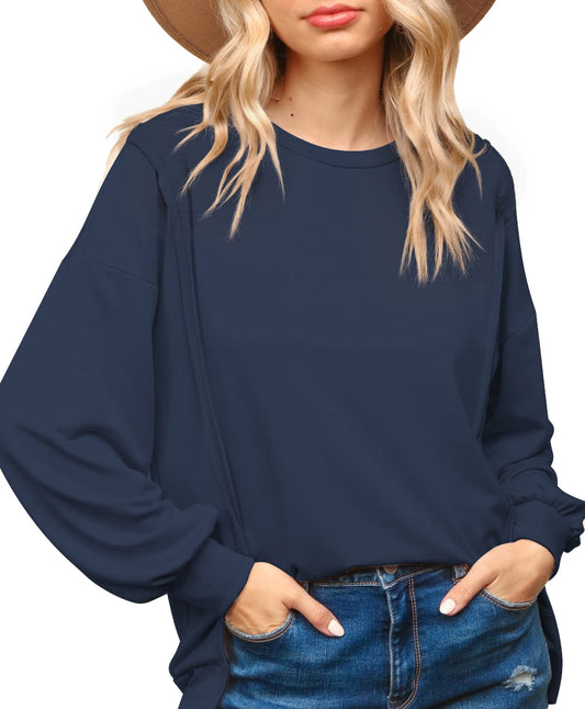 Women Crewneck Sweatshirts Long Sleeve Tops Casual Loose Slit Pullover Fall Tops