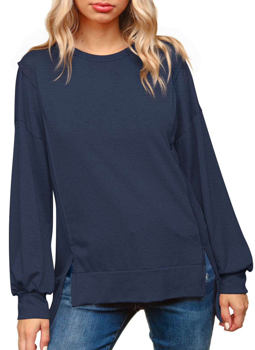 Women Crewneck Sweatshirts Long Sleeve Tops Casual Loose Slit Pullover Fall Tops