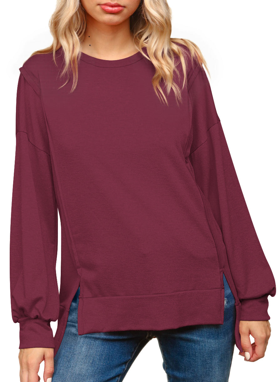 Women Crewneck Sweatshirts Long Sleeve Tops Casual Loose Slit Pullover Fall Tops