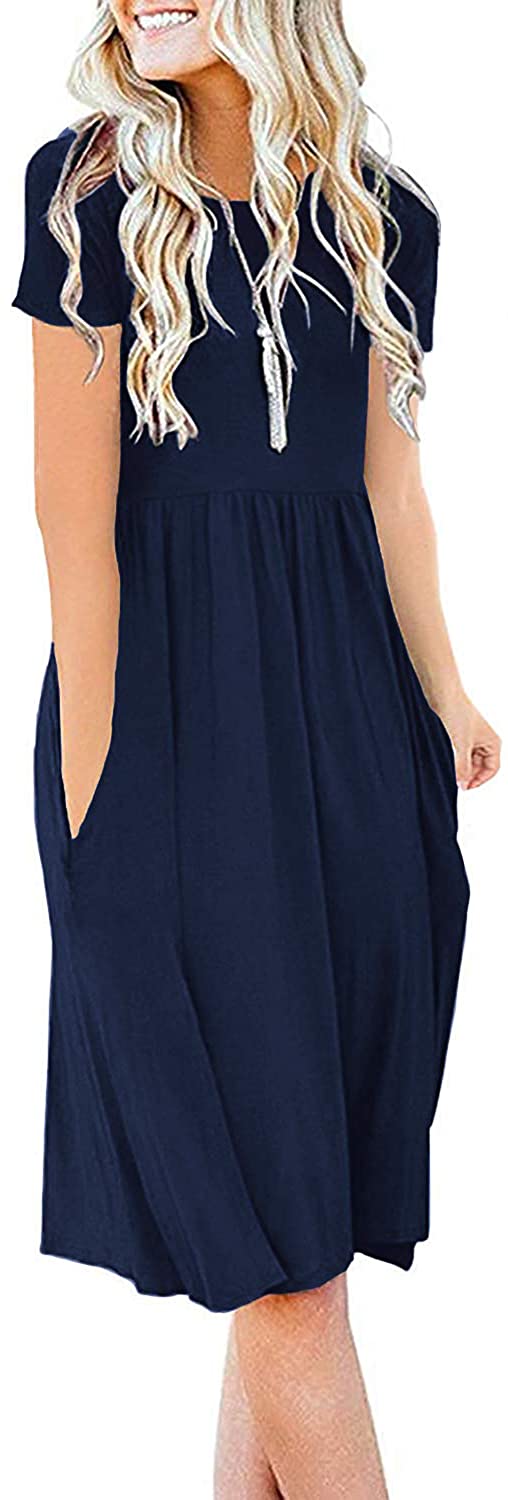 JuneFish Women's Summer Casual Short Sleeve Dresses Empire Waist Dress with Pockets