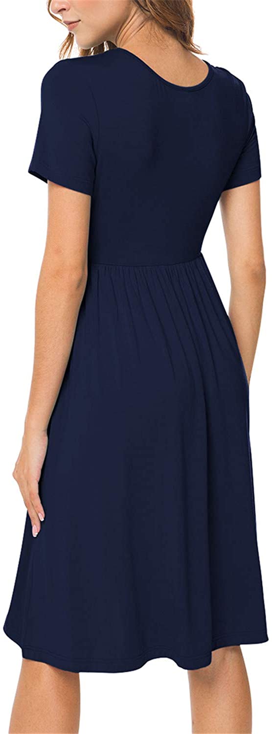 JuneFish Women's Summer Casual Short Sleeve Dresses Empire Waist Dress with Pockets
