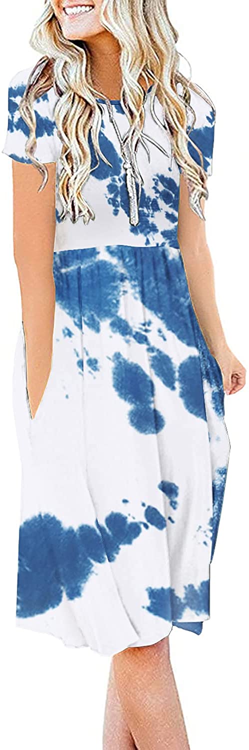 JuneFish Women's Summer Casual Short Sleeve Dresses Empire Waist Dress with Pockets
