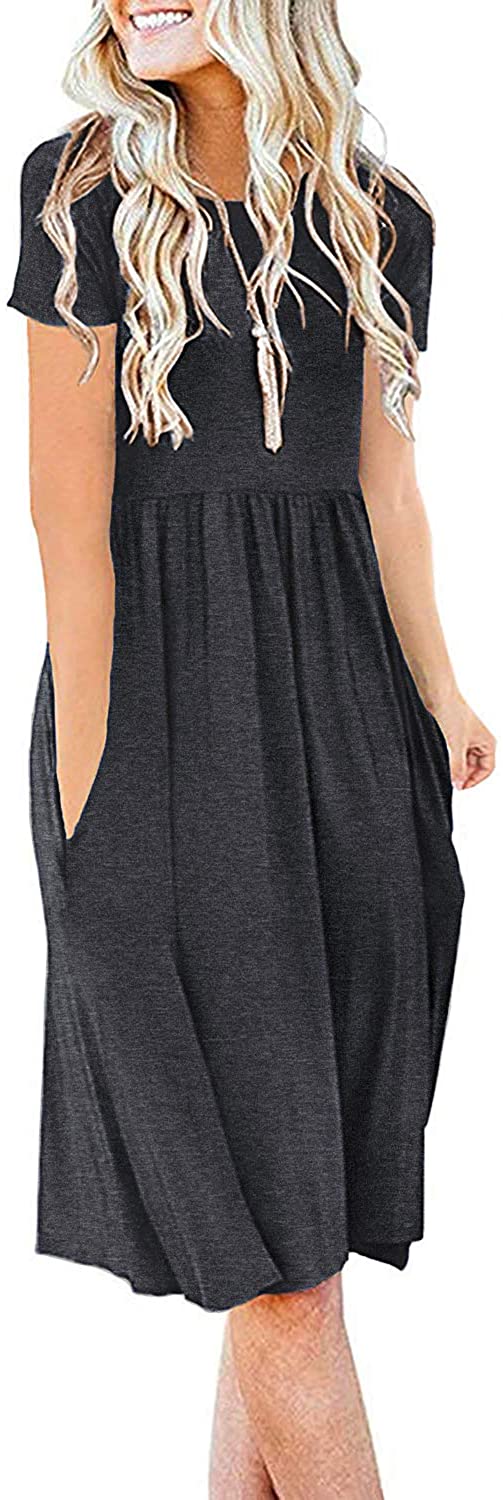 JuneFish Women's Summer Casual Short Sleeve Dresses Empire Waist Dress with Pockets
