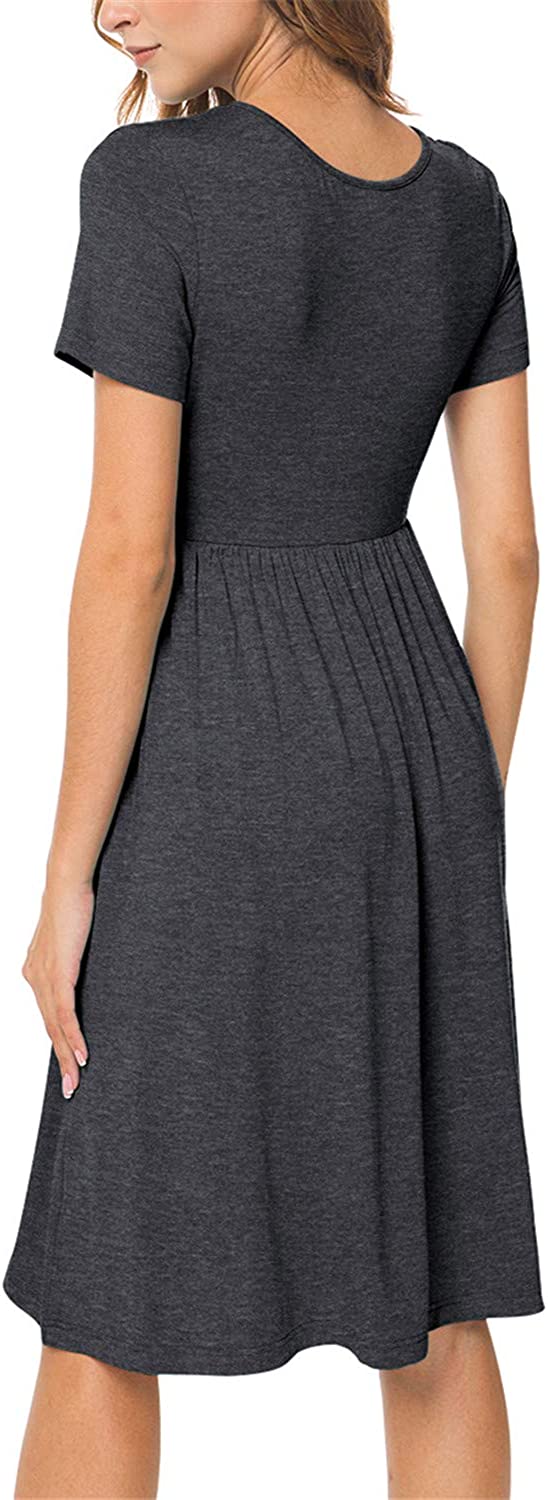 JuneFish Women's Summer Casual Short Sleeve Dresses Empire Waist Dress with Pockets