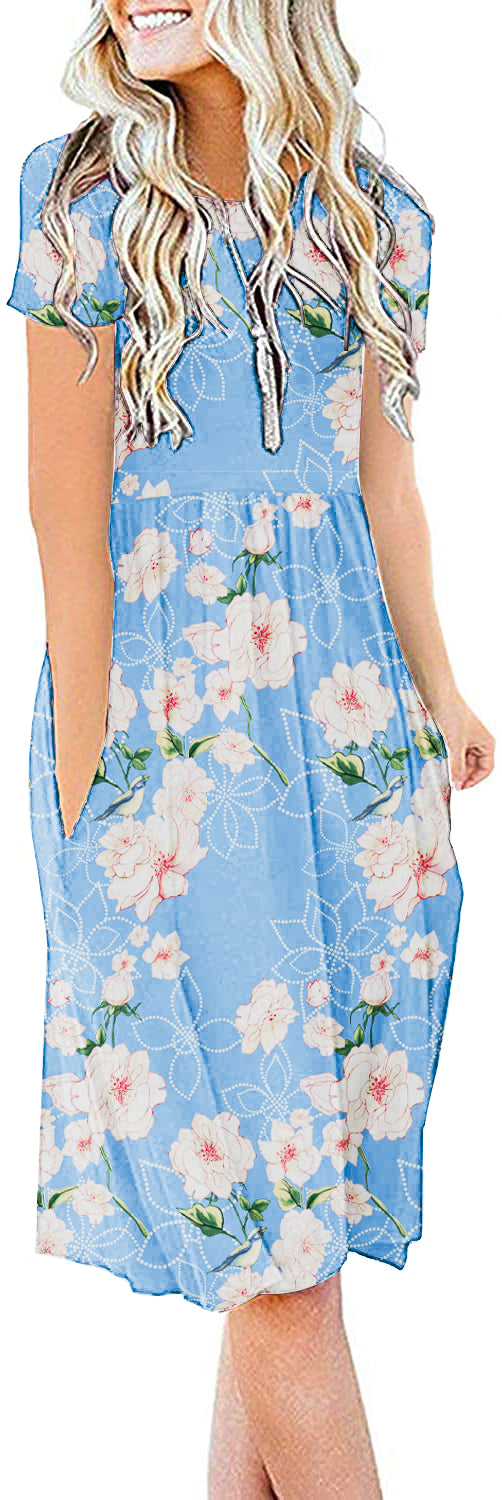 JuneFish Women's Summer Casual Short Sleeve Dresses Empire Waist Dress with Pockets