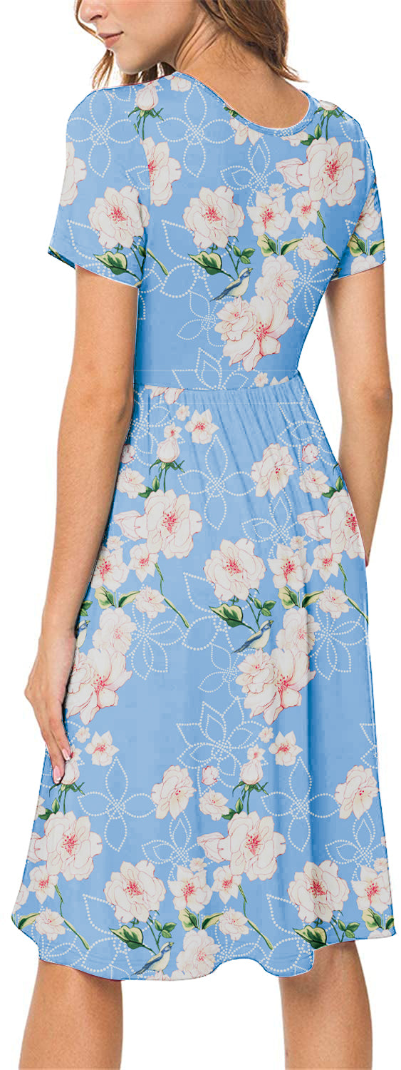 JuneFish Women's Summer Casual Short Sleeve Dresses Empire Waist Dress with Pockets