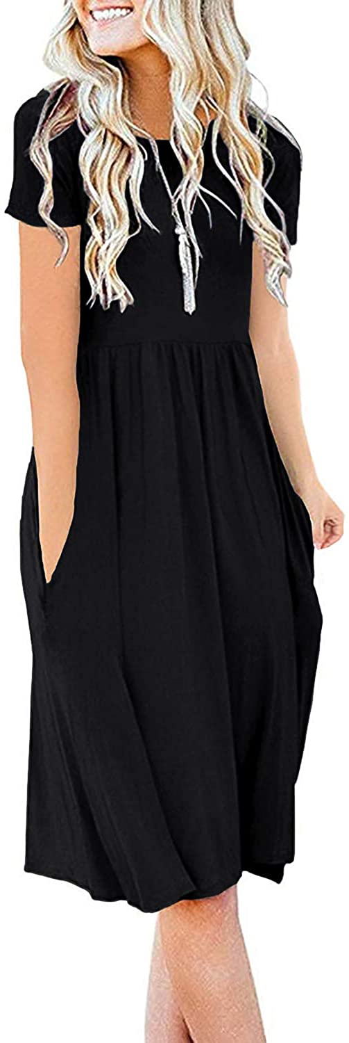 JuneFish Women's Summer Casual Short Sleeve Dresses Empire Waist Dress with Pockets