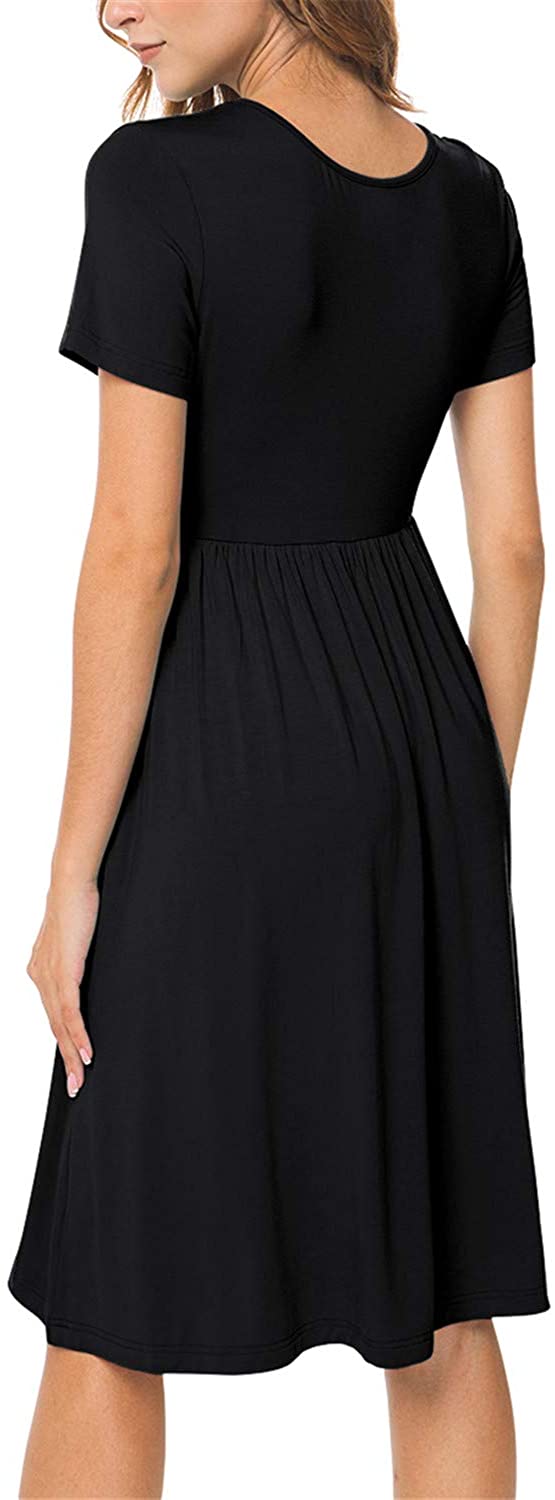 JuneFish Women's Summer Casual Short Sleeve Dresses Empire Waist Dress with Pockets