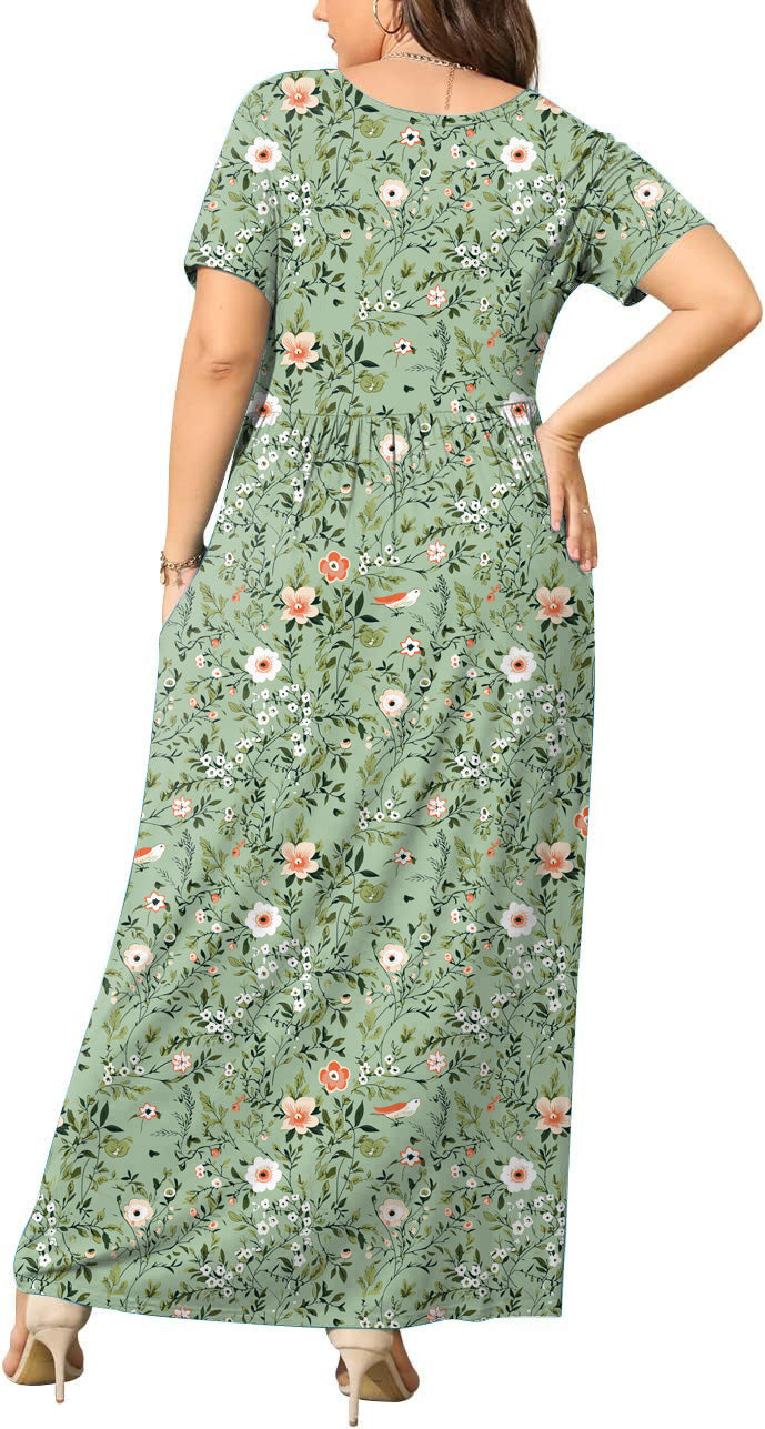JuneFish Women's Summer Plus Size 2X to 6X Maxi Loose Dress with Pockets