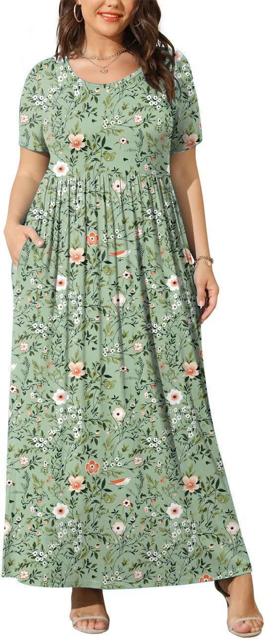 JuneFish Women's Summer Plus Size 2X to 6X Maxi Loose Dress with Pockets