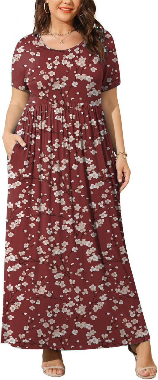 JuneFish Women's Summer Plus Size 2X to 6X Maxi Loose Dress with Pockets