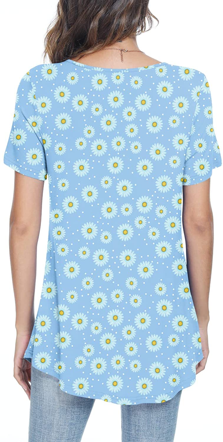 JuneFish Women's Summer Pleated Short Sleeve Tunic Tops Flare Blouse