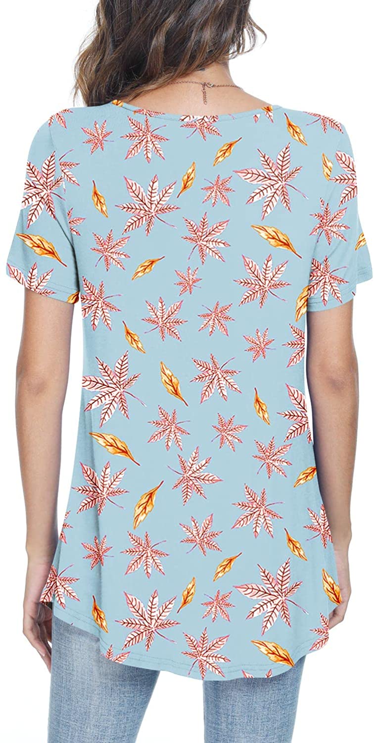 JuneFish Women's Summer Pleated Short Sleeve Tunic Tops Flare Blouse