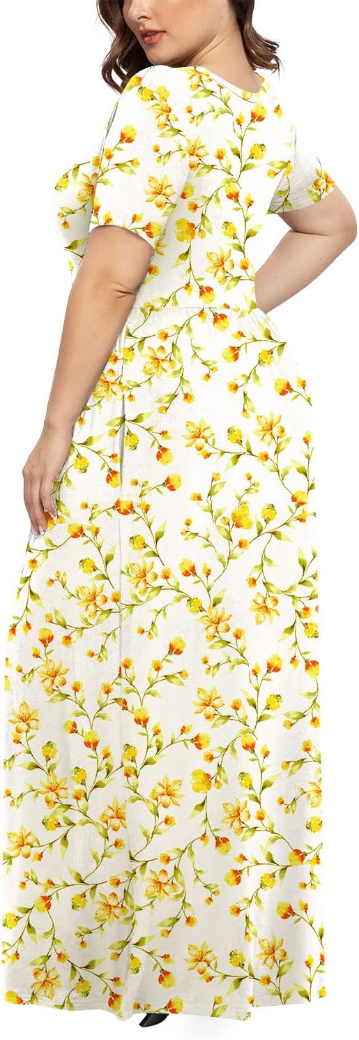 JuneFish Women's Summer Plus Size 2X to 6X Maxi Loose Dress with Pockets