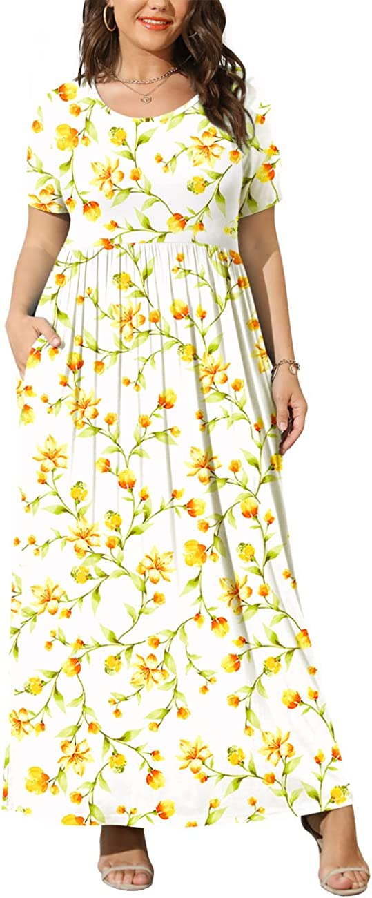 JuneFish Women's Summer Plus Size 2X to 6X Maxi Loose Dress with Pockets
