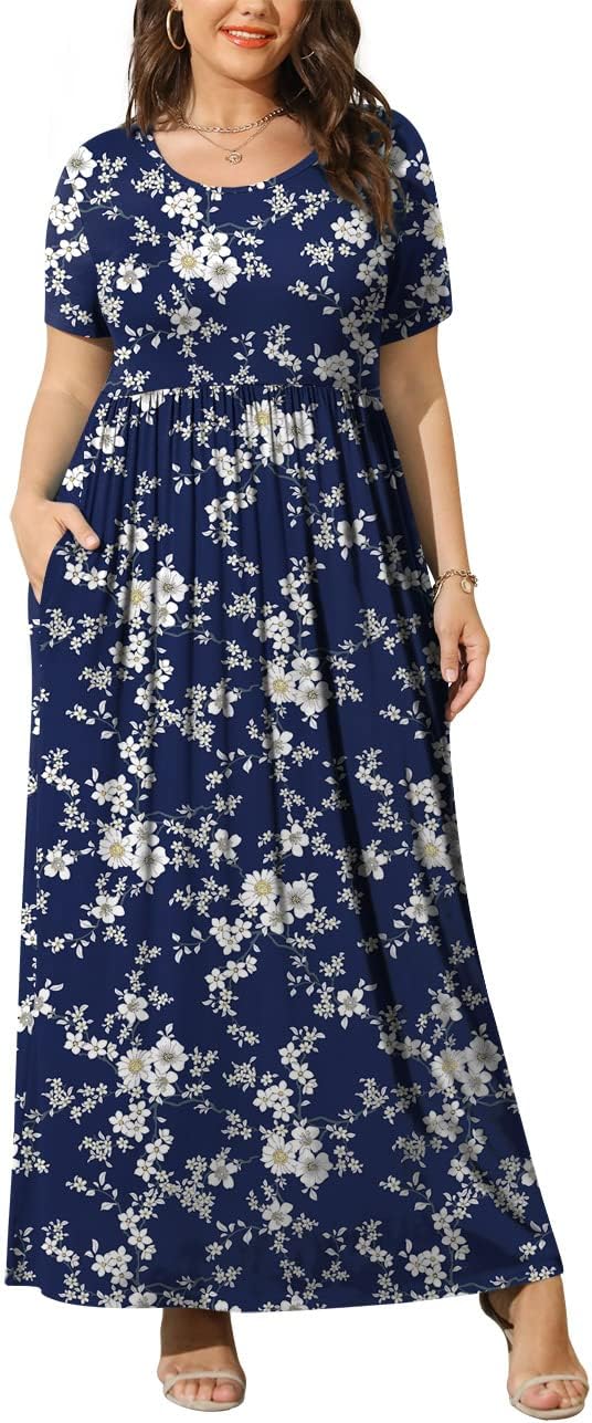 JuneFish Women's Summer Plus Size 2X to 6X Maxi Loose Dress with Pockets