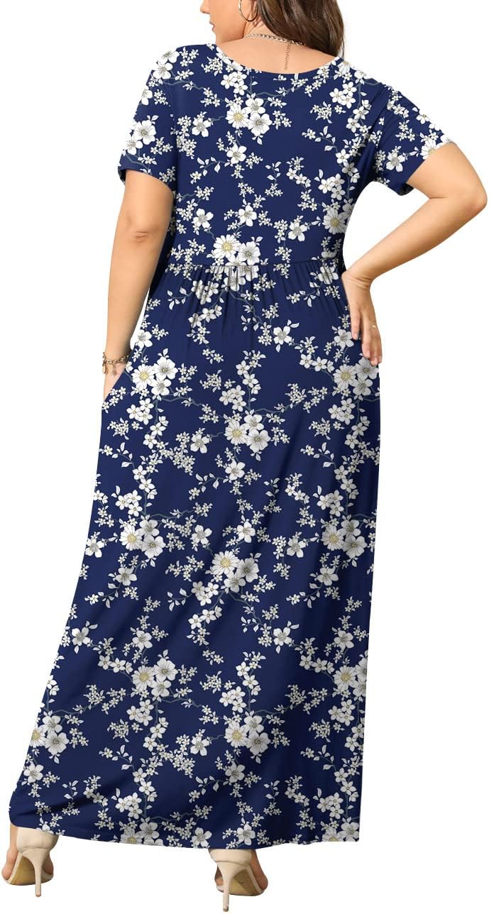 JuneFish Women's Summer Plus Size 2X to 6X Maxi Loose Dress with Pockets