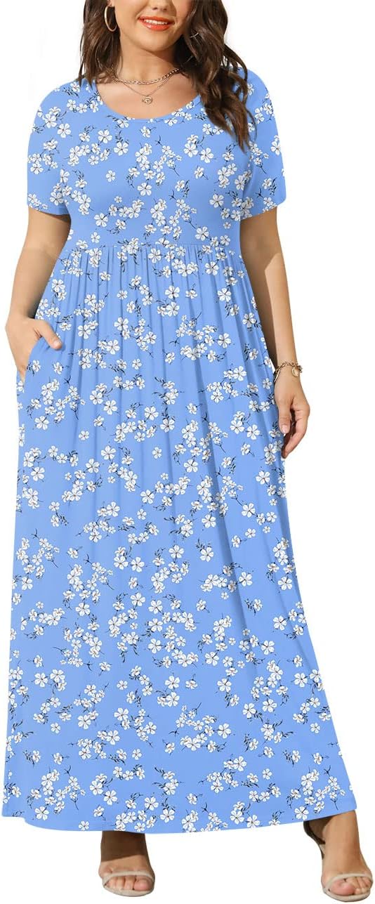 JuneFish Women's Summer Plus Size 2X to 6X Maxi Loose Dress with Pockets