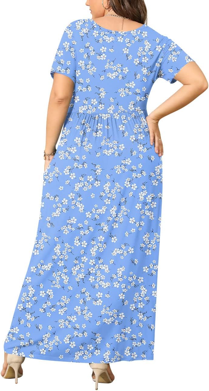 JuneFish Women's Summer Plus Size 2X to 6X Maxi Loose Dress with Pockets