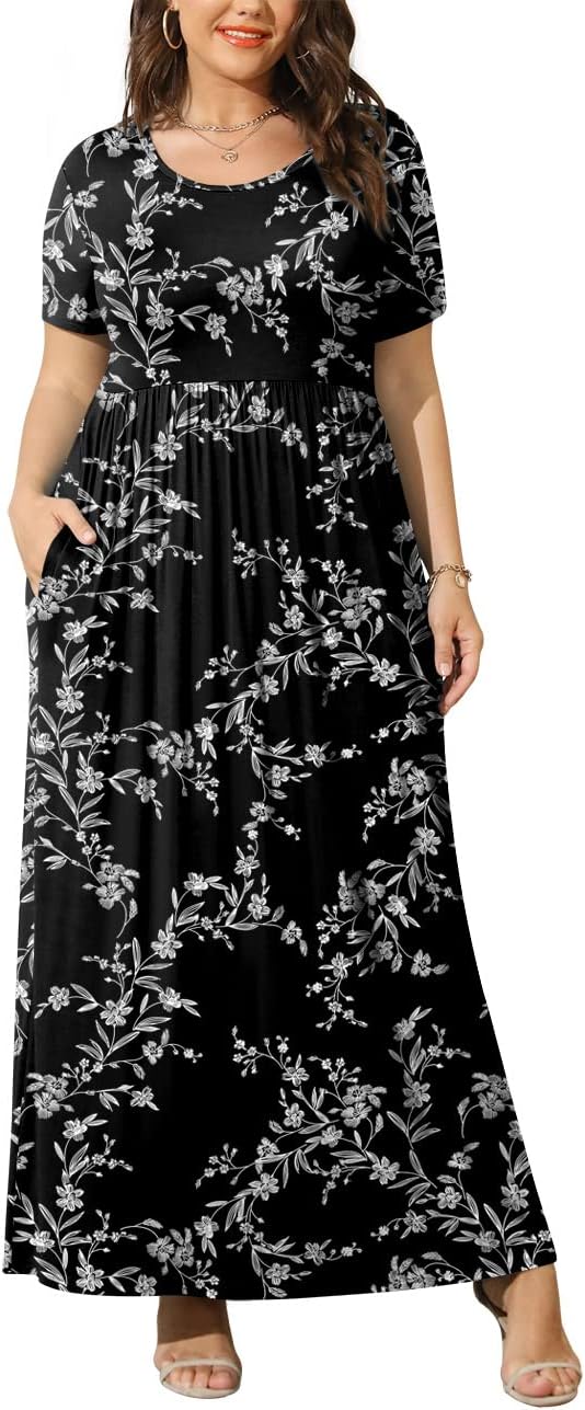 JuneFish Women's Summer Plus Size 2X to 6X Maxi Loose Dress with Pockets