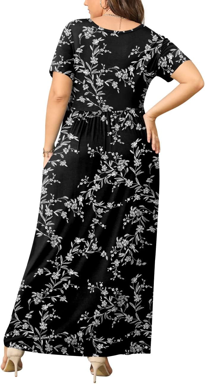 JuneFish Women's Summer Plus Size 2X to 6X Maxi Loose Dress with Pockets