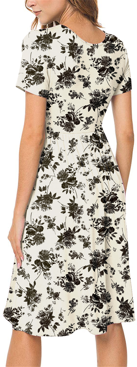 JuneFish Women's Summer Casual Short Sleeve Dresses Empire Waist Dress with Pockets