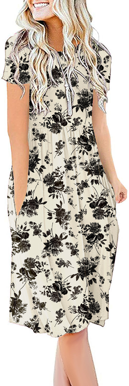 JuneFish Women's Summer Casual Short Sleeve Dresses Empire Waist Dress with Pockets