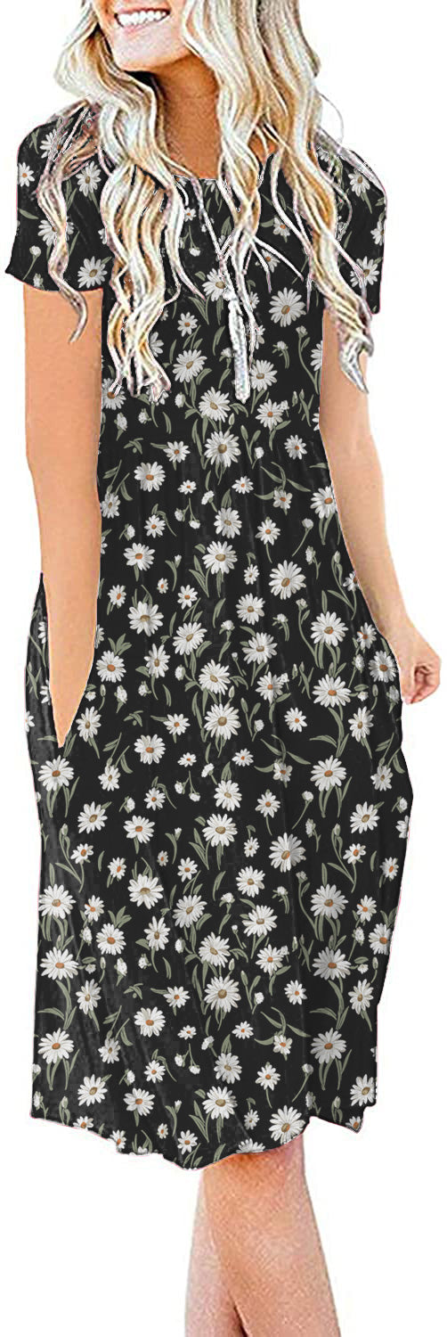 JuneFish Women's Summer Casual Short Sleeve Dresses Empire Waist Dress with Pockets